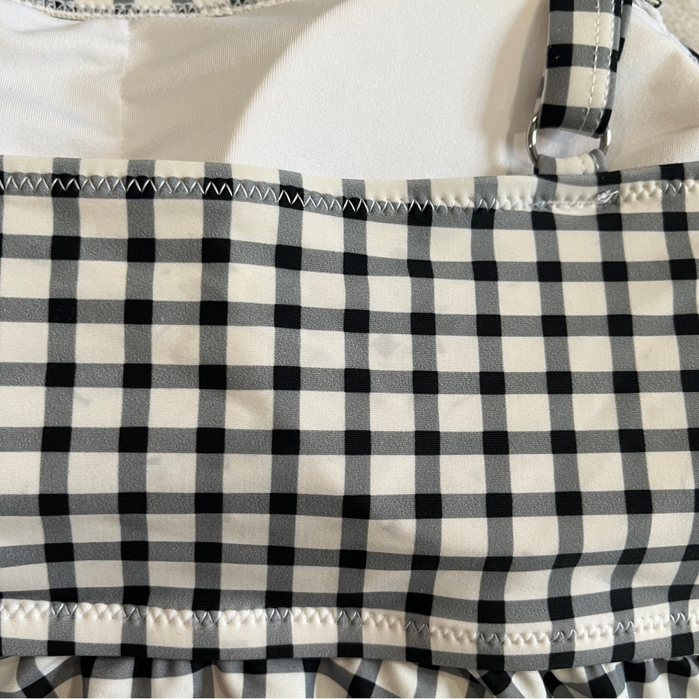 Womens Padded Gingham Ruffle Bikini Swim Top Black/White Classic Size XXL 2XL - Picture 6 of 10